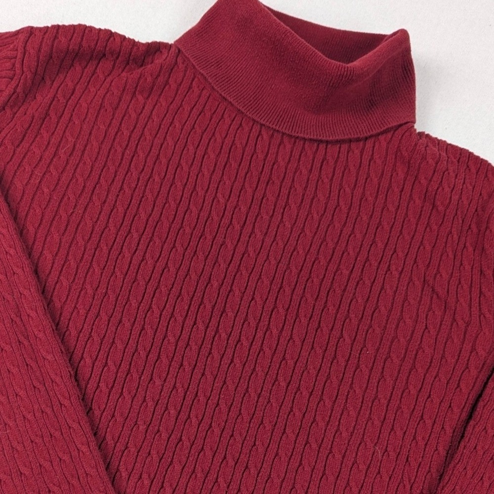 Lands End Burgundy Red Cotton Cable Knit Turtleneck Sweater Womens M 10-12 VTG